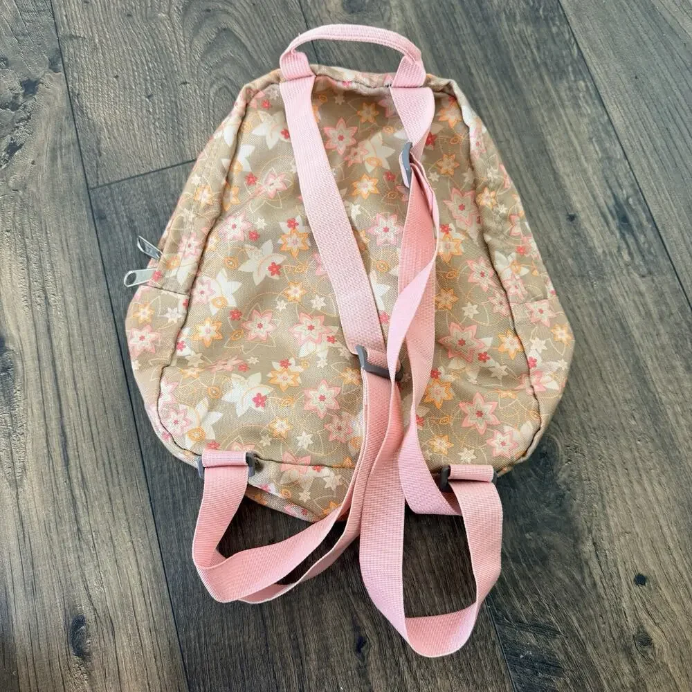 Vtg Jansport Orange Blossom Mini Backpack Floral Tan Pink Orange Travel Daypack